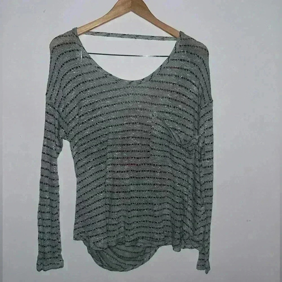 Free People Island Girl Stripe Hacci Draped Knit Blouse - Picture 2 of 8